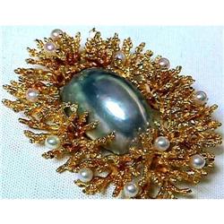 18kt Gold Mother Pearl Coral Form Brooch 18k #1163838