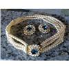 Sapphire and pearl choker and ear set #1162801