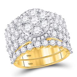 Round Diamond Cluster Bridal Wedding Ring Band Set 5 Cttw 14kt Yellow Gold - REF-351K5Y