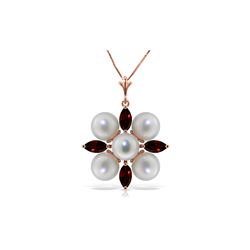 Genuine 6.3 ctw Garnet & Pearl Necklace 14KT Rose Gold - REF-59F2Z