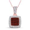 Image 1 : Womens Round Red Color Enhanced Diamond Square Cluster Pendant 1/6 Cttw 10kt Rose Gold - REF-12M9H