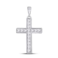 Womens Princess Diamond Cross Pendant 5/8 Cttw 14kt White Gold - REF-35K5Y