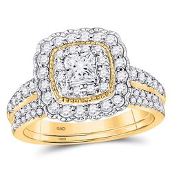 Princess Diamond Bridal Wedding Ring Band Set 1 Cttw 14kt Yellow Gold - REF-109W5K