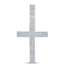 Mens Round Diamond Roman Cross Charm Pendant 1/2 Cttw 10kt White Gold - REF-38X9A