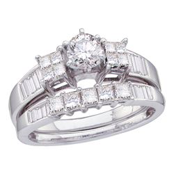 Round Diamond Bridal Wedding Ring Band Set 1 Cttw 14kt White Gold - REF-123M5H