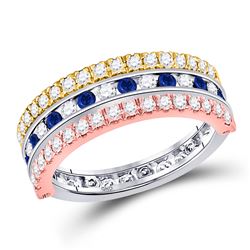Womens Round Blue Sapphire Convertible Band Ring 1-1/4 Cttw 10kt Tri-Tone Gold - REF-58N9F