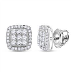 Womens Round Diamond Square Earrings 1 Cttw 10kt White Gold - REF-52W9K
