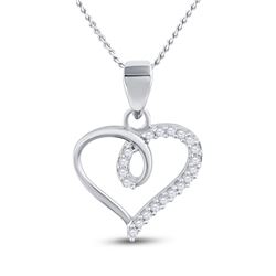 Womens Round Diamond Heart Pendant 1/10 Cttw 10kt White Gold - REF-5R9X