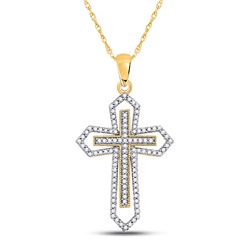 Womens Round Diamond Gothic Cross Pendant 1/2 Cttw 10kt Yellow Gold - REF-21N5F