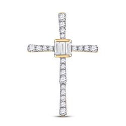 Womens Baguette Round Diamond Cross Pendant 5/8 Cttw 14kt Yellow Gold - REF-47A9M