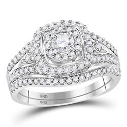 Round Diamond Bridal Wedding Ring Band Set 3/4 Cttw 14kt White Gold - REF-71W5K