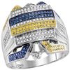 Image 1 : Mens Round Yellow Blue Color Enhanced Diamond Cluster Ring 3/4 Cttw 10kt White Gold - REF-79A9M