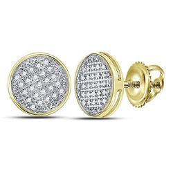 Mens Round Diamond Circle Disk Cluster Earrings 1/8 Cttw 10kt Yellow Gold - REF-12F9W