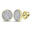 Image 1 : Mens Round Diamond Circle Disk Cluster Earrings 1/8 Cttw 10kt Yellow Gold - REF-12F9W