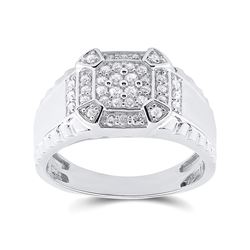 Mens Round Diamond Square Ring 1/2 Cttw 10kt White Gold - REF-41W5K