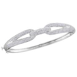 Womens Round Diamond Loop Bangle Bracelet 2-3/8 Cttw 10kt White Gold - REF-115K9Y