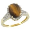 Image 1 : 2.60 CTW Tiger Eye & Diamond Ring 14K Yellow Gold - REF-52H7M