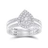 Image 1 : Round Diamond Teardrop Cluster 3-Piece Bridal Wedding Ring Band Set 1/2 Cttw 14k White Gold - REF-66