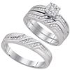 Image 1 : His Hers Round Diamond Solitaire Matching Wedding Set 1/4 Cttw 10kt White Gold - REF-35Y5N