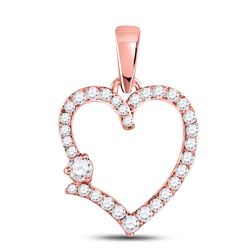 Womens Round Diamond Outline Heart Pendant 3/8 Cttw 10kt Rose Gold - REF-21H5R