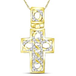 Mens Round Diamond Curb Link Cuban Cross Charm Pendant 1/3 Cttw 10kt Yellow Gold - REF-19F5W