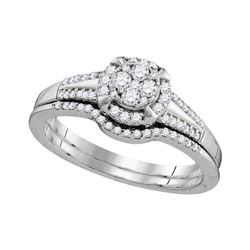 Round Diamond Bridal Wedding Ring Band Set 3/8 Cttw 10kt White Gold - REF-33N5F