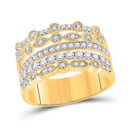 Womens Round Diamond Stacked Band Ring 1/2 Cttw 10kt Yellow Gold - REF-43N5F