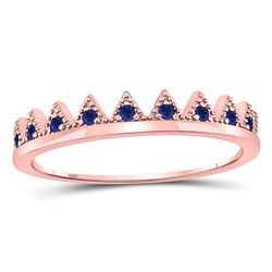 Womens Round Blue Sapphire Chevron Stackable Band Ring 1/10 Cttw 10kt Rose Gold - REF-9A5M