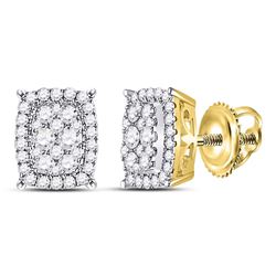 Womens Round Diamond Rectangular Cluster Earrings 1/2 Cttw 14kt Yellow Gold - REF-38M9H