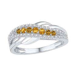 Womens Round Lab-Created Citrine Diamond Band Ring 1/3 Cttw 10kt White Gold - REF-13N9F