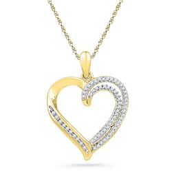 Womens Round Diamond Open-center Heart Pendant 1/4 Cttw 10kt Yellow Gold - REF-17R5X