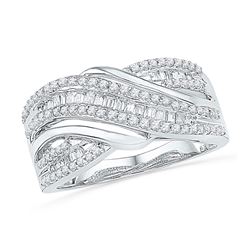 Womens Baguette Diamond Crossover Band Ring 1/2 Cttw 10kt White Gold - REF-32H5R