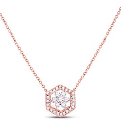 Womens Round Diamond Geometric Cluster Necklace 1/3 Cttw 14kt Rose Gold - REF-30A9M