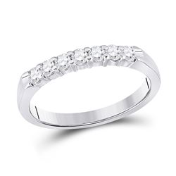 Womens Round Diamond Single Row Band Ring 1/3 Cttw 14kt White Gold - REF-34W9K
