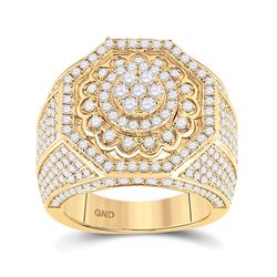 Mens Round Diamond Octagon Statement Cluster Ring 3-1/2 Cttw 14kt Yellow Gold - REF-247A9M