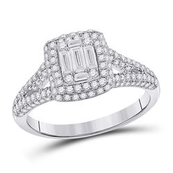 Womens Baguette Diamond Square Cluster Ring 1 Cttw 14kt White Gold - REF-82N9F