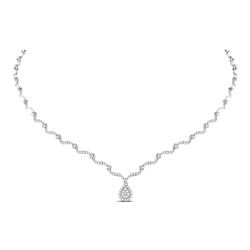 Womens Round Diamond Teardrop Cluster Necklace 3/4 Cttw 10kt White Gold - REF-60Y9N