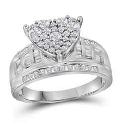 Round Diamond Heart Bridal Wedding Engagement Ring 1 Cttw 10kt White Gold - REF-57X5A