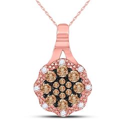 Womens Round Brown Diamond Cluster Pendant 1/4 Cttw 14kt Rose Gold - REF-21H5R