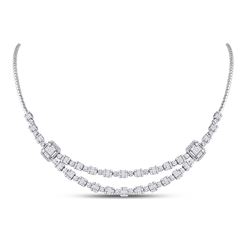 Womens Baguette Round Diamond Square Cluster Necklace 4-7/8 Cttw 14kt White Gold - REF-439N5F