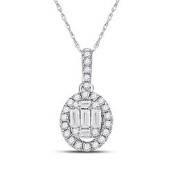 Womens Baguette Diamond Oval Pendant 1/3 Cttw 14kt White Gold - REF-21F5W