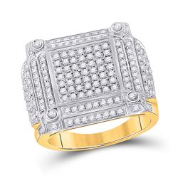 Mens Round Diamond Square Cluster Ring 1-3/8 Cttw 14kt Yellow Gold - REF-142Y5N