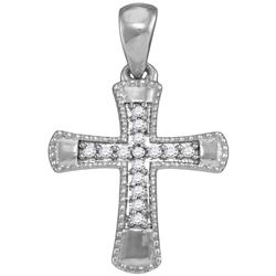 Womens Round Diamond Small Flared Cross Pendant 1/10 Cttw 10kt White Gold - REF-10M9H