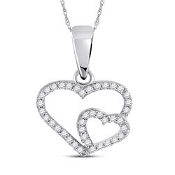 Womens Round Diamond Double Heart Pendant 1/10 Cttw 10kt White Gold - REF-7A5M