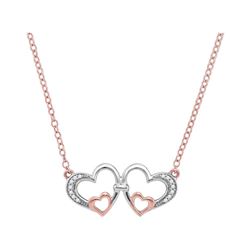 Womens Round Diamond Double Heart Pendant Necklace 1/20 Cttw 10kt Rose Gold - REF-10F5W