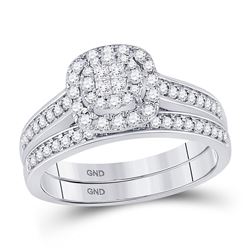 Princess Diamond Bridal Wedding Ring Band Set 1/2 Cttw 14kt White Gold - REF-58R9X