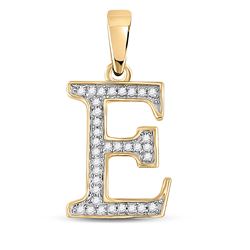 Womens Round Diamond Initial E Letter Pendant 1/12 Cttw 10kt Yellow Gold - REF-5A9M