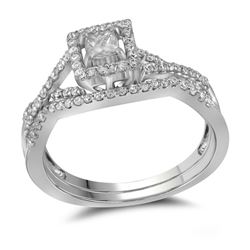 Princess Diamond Bridal Wedding Ring Band Set 1/3 Cttw 14kt White Gold - REF-41Y9N