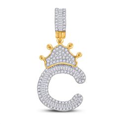 Mens Round Diamond Crown C Letter Charm Pendant 5/8 Cttw 10kt Yellow Gold - REF-29A5M