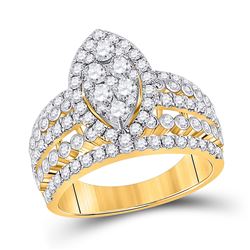 Womens Round Diamond Marquise-shape Cluster Ring 1-3/4 Cttw 14kt Yellow Gold - REF-109K5Y